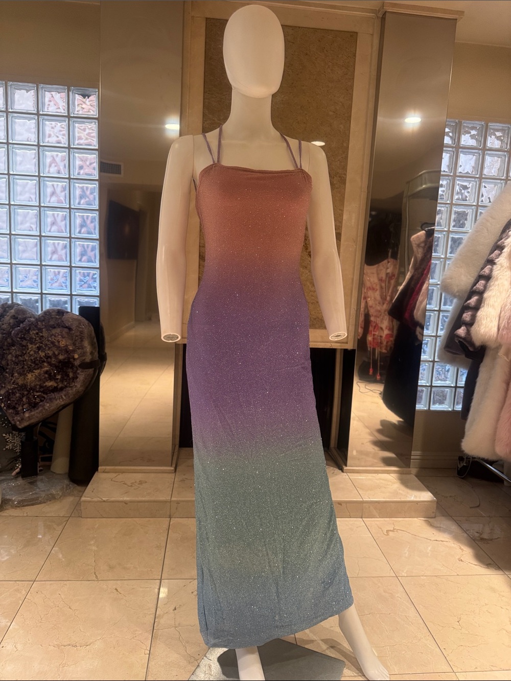 Vintage Jody Pastel California Glitter Ombré Maxi Dress ✨